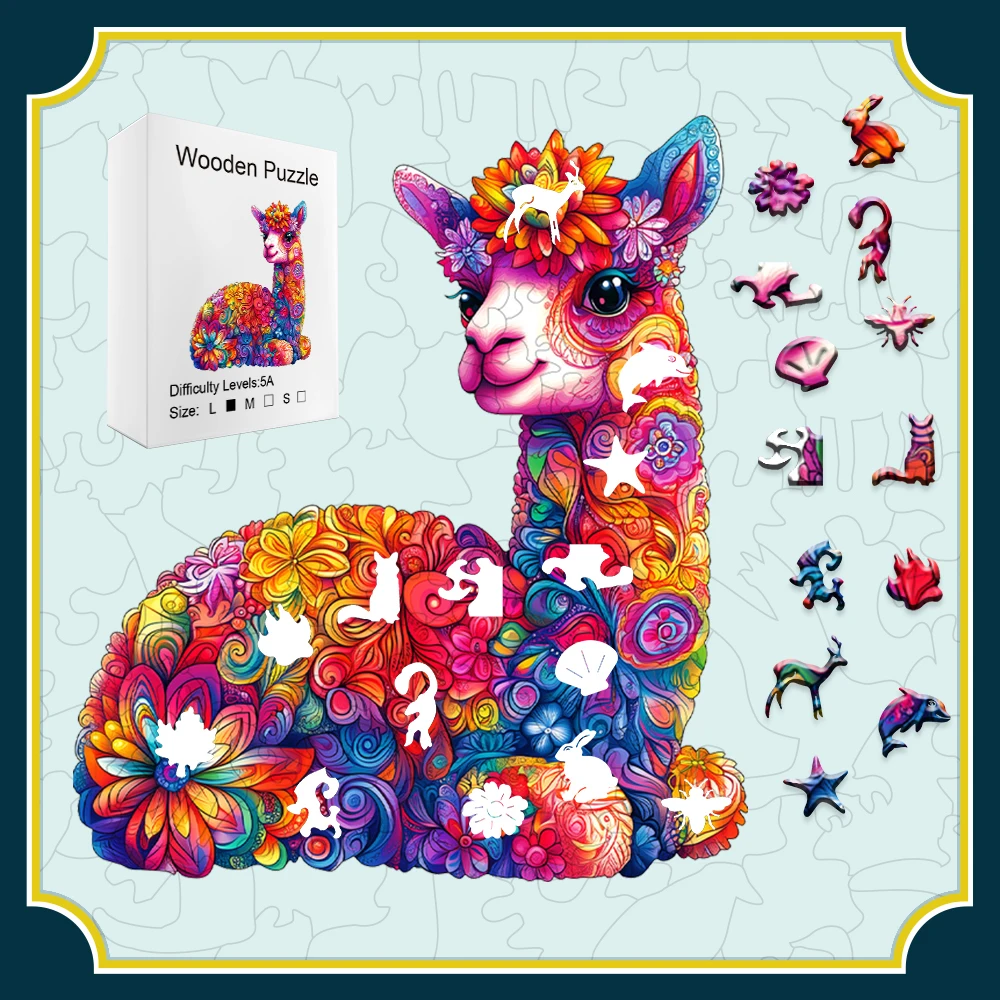 

Adorable Alpaca Wooden Puzzle with Exquisite Picture Frame | Irregular Shaped Pieces | Perfect Christmas & Birthday Gift for Fri