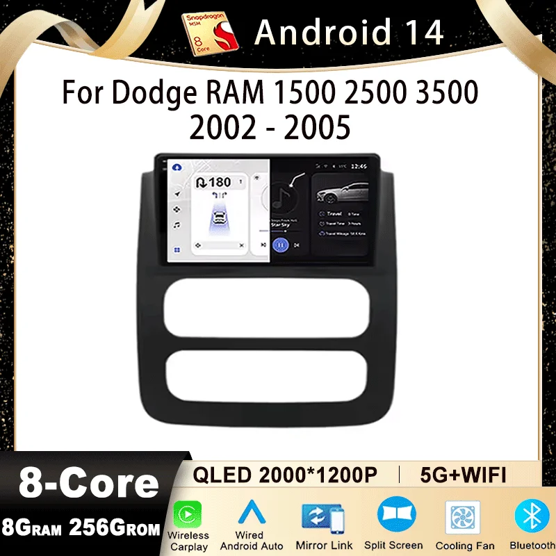 Android 14 Car Radio Multimedia Video Stereo Player For Dodge RAM 1500 2500 3500 2002 - 2005 Wireless CarPlay GPS WIFI DSP BT 4G