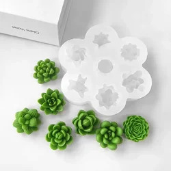 7pcs Succulent Flowers Candle Mold 3D Cactus Lotus Rose Soap Plaster Crafts Mold DIY Chocolate Fudge Pastry Cake Silicone Molds