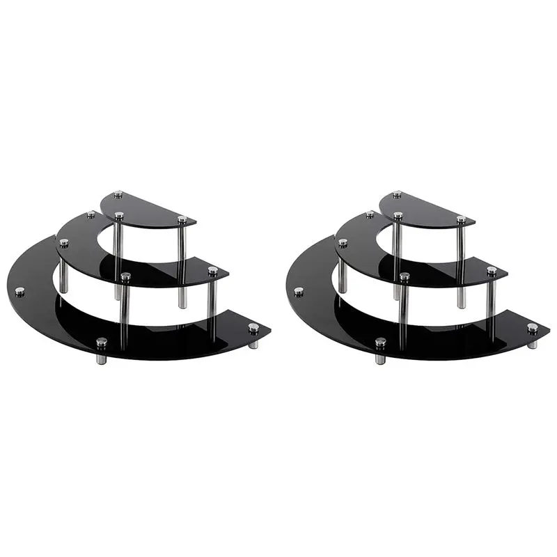 A96K-2X Acrylic Risers Display Stand, 3 Tier Black Cupcake Stand Display Holder Half Moon Dessert Stand Organizer Shelf