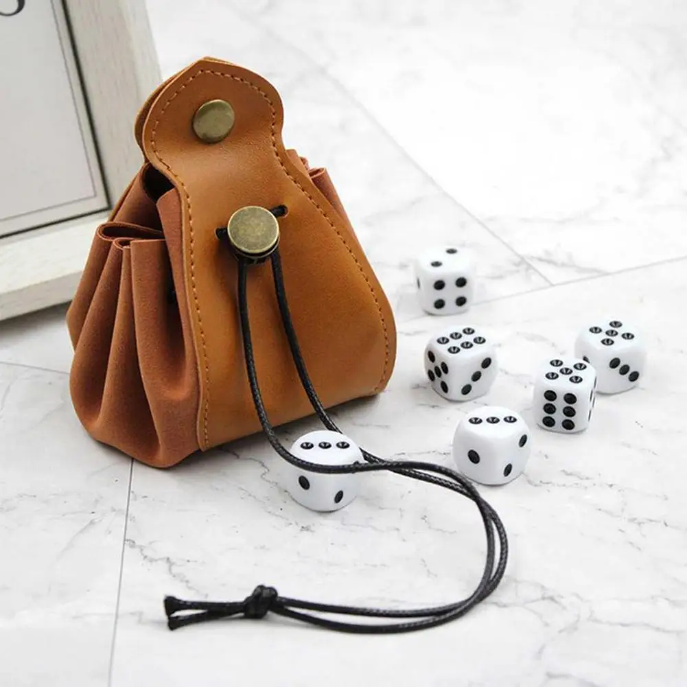 YOUZI PU Leather Dice Storage Bag Drawstring Design Multi-purpose Portable Foldable Key Coin Storage Case