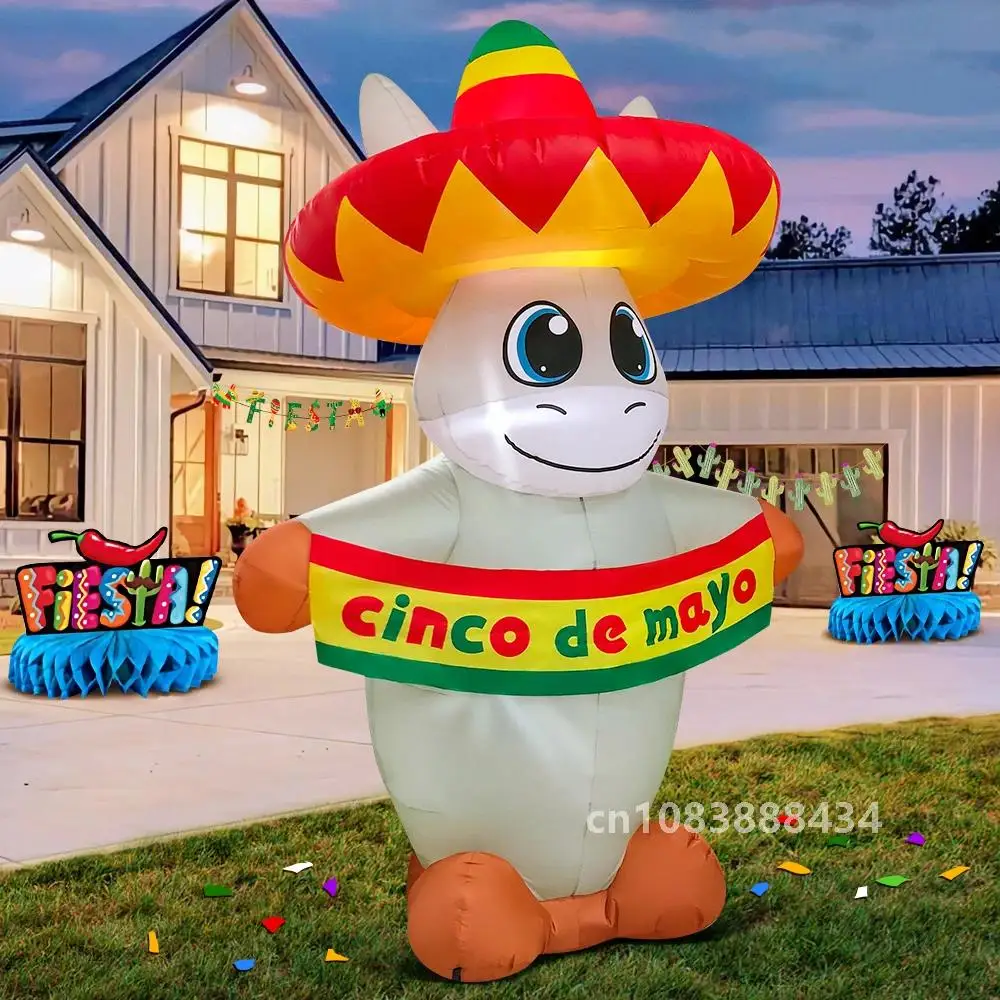 Mexican Cinco De Mayo Day Festival Home Outdoor Donkey Cactus Party Inflatable Decoration Decor Yard Garden with LED Light 8FT