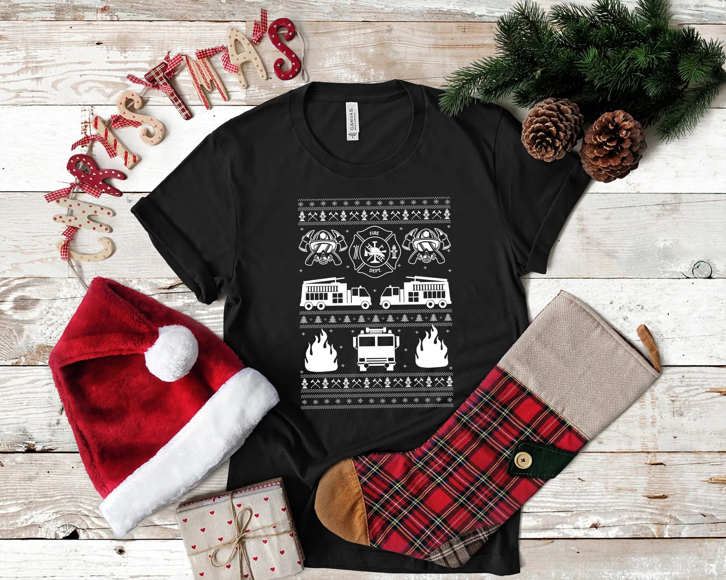 Ugly Firefighter Christmas T Shirt Funny Fireman Fire Truck SweaT Long Sleeve Apparel