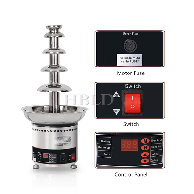 Коммерческая машина для фонтана с горячим горшком из нержавеющей стали, 7-слойная машина для шоколадного водопада