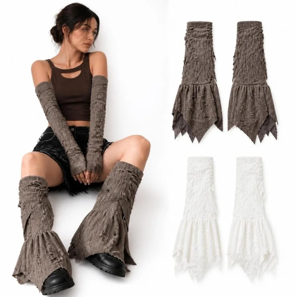 Vintage Distressed Flared Leg Warmers Grunge Style Ripped Ripped Leg Covers Irregular Hem Jagged Hem Boot Socks Gothic Outfit