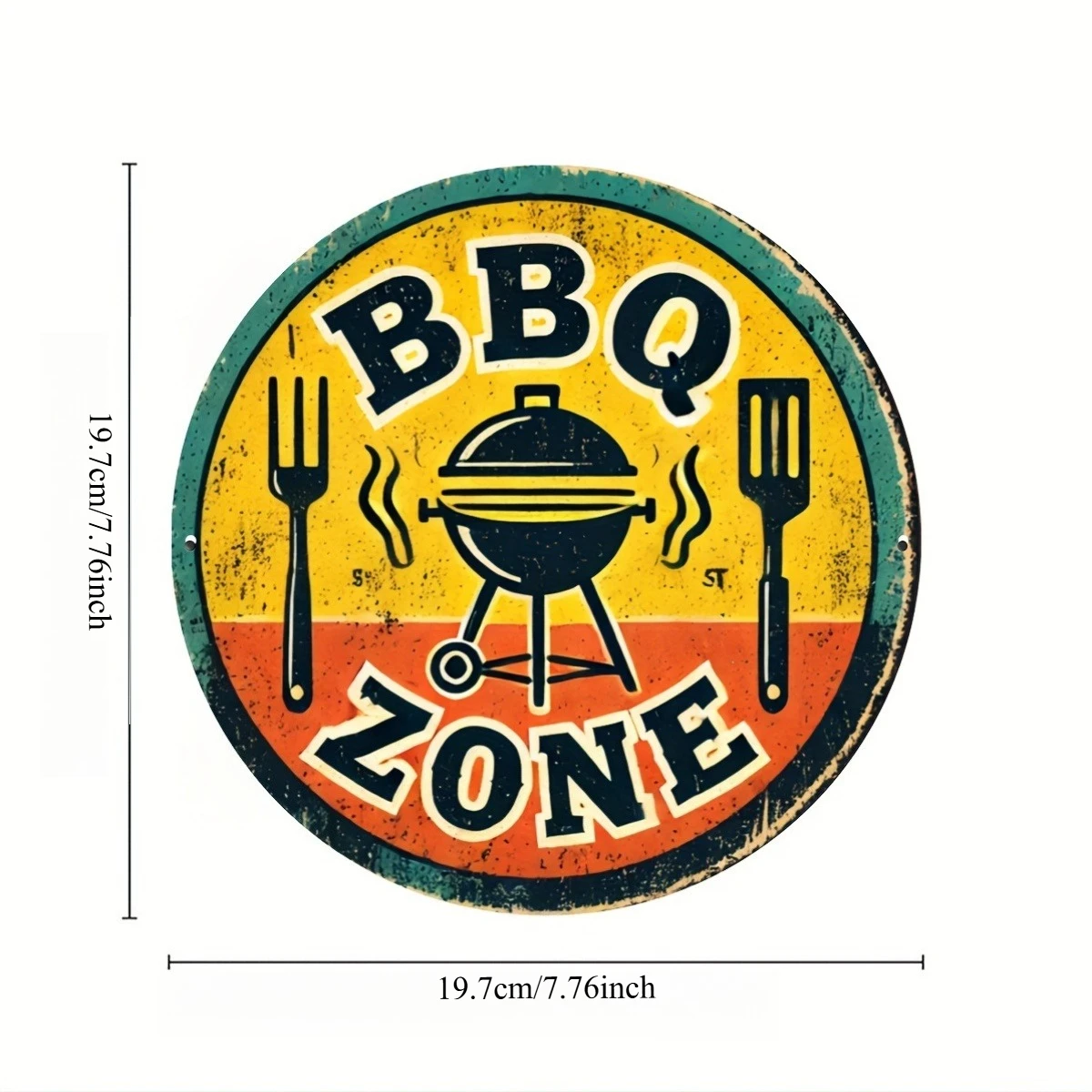 Vintage Bbq Area Metal Mural Signage—Designed by Vintage Bbq Masters, Featuring a Grill and Utensils, Durable Aluminum in Rustic Kitchen Decor Style