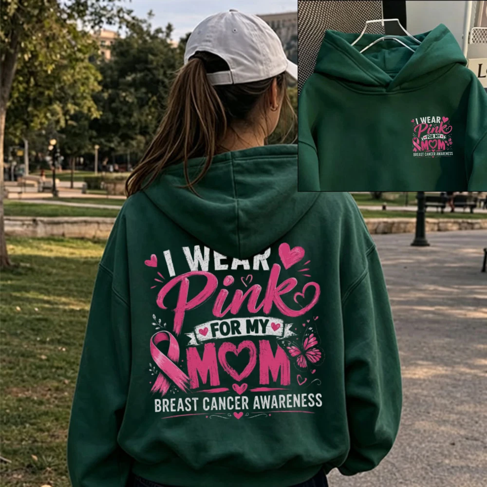 Pink Ribbon Oversized Sweatshirt for Women Breast Cancer Awareness Gift Mom Butterfly Heart Hoodie Support Warrior Pullover