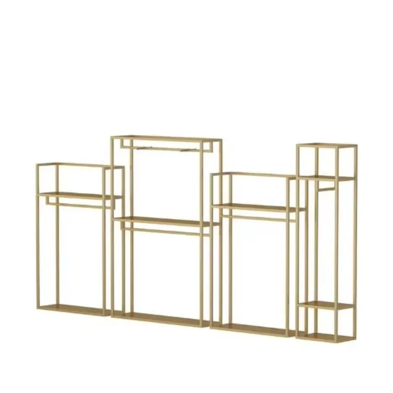 Affordable LuxuryGold Double Layer Clothes Hanger Stand For Men's & Women's Clothing Store Combination Floor Display Wedding Dre
