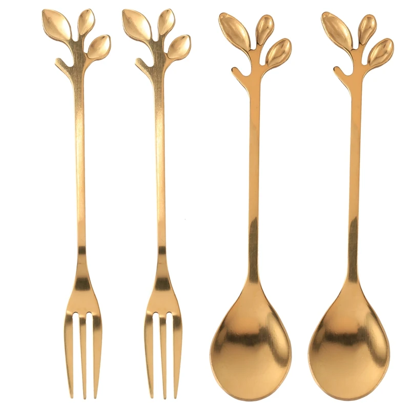 Tableware Coffee Spoon Fork,4 Pack(2 Spoons 2 Forks) Little Demitasse Espresso Spoon and Appetizer Dessert