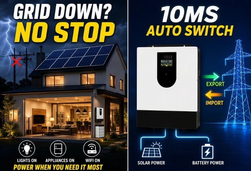 2.5KW Hybrid Solar Inverter WiFi Monitoring APP 10ms UPS Switch Pure Sine Wave Feed in Grid Lithium Battery Home Energy