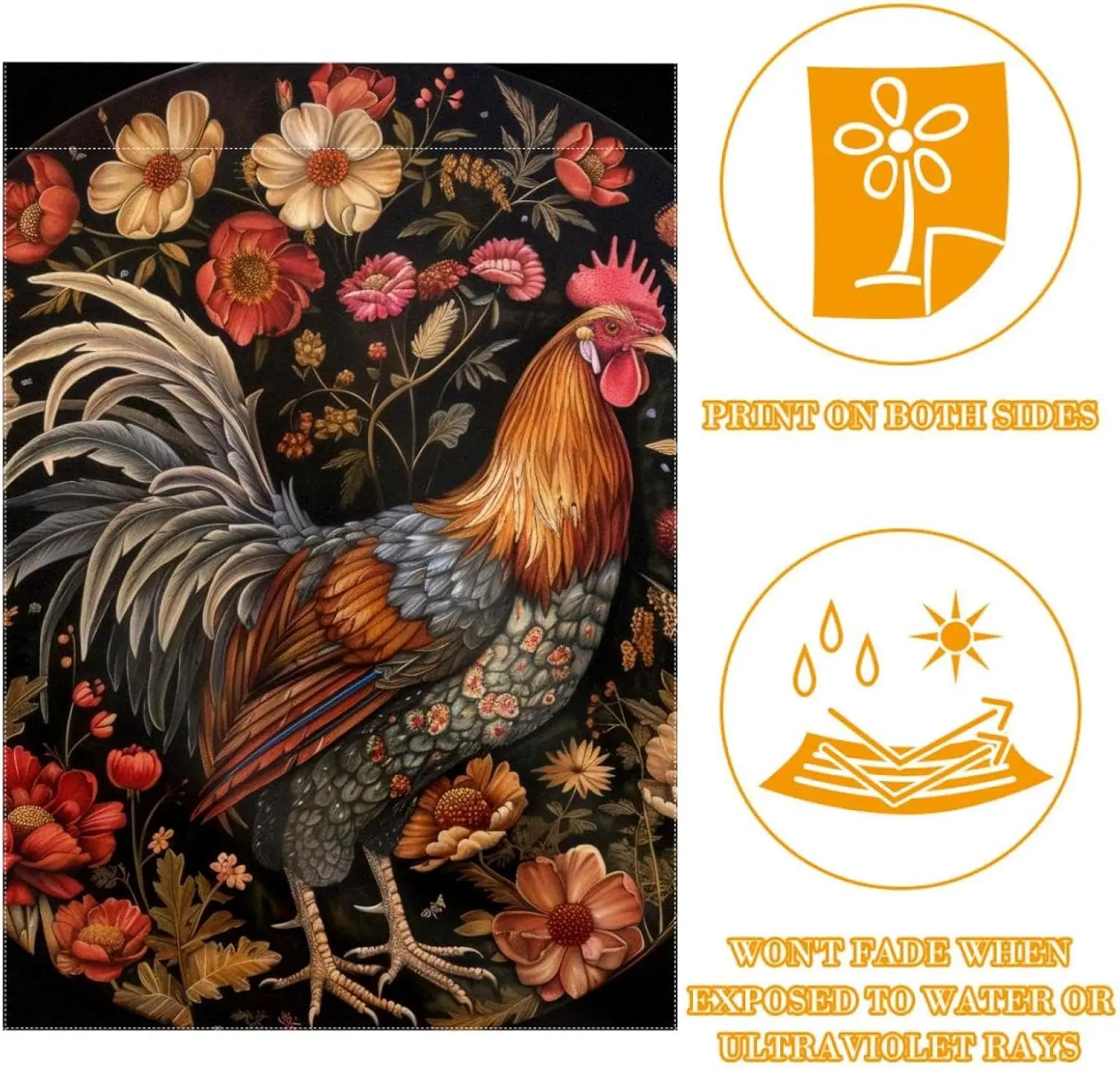 Rooster Flower Garden Flag 12x18 Vertical Double Sided Farmhouse Holiday Outside Decorations Yard Flag LLP LLX uui