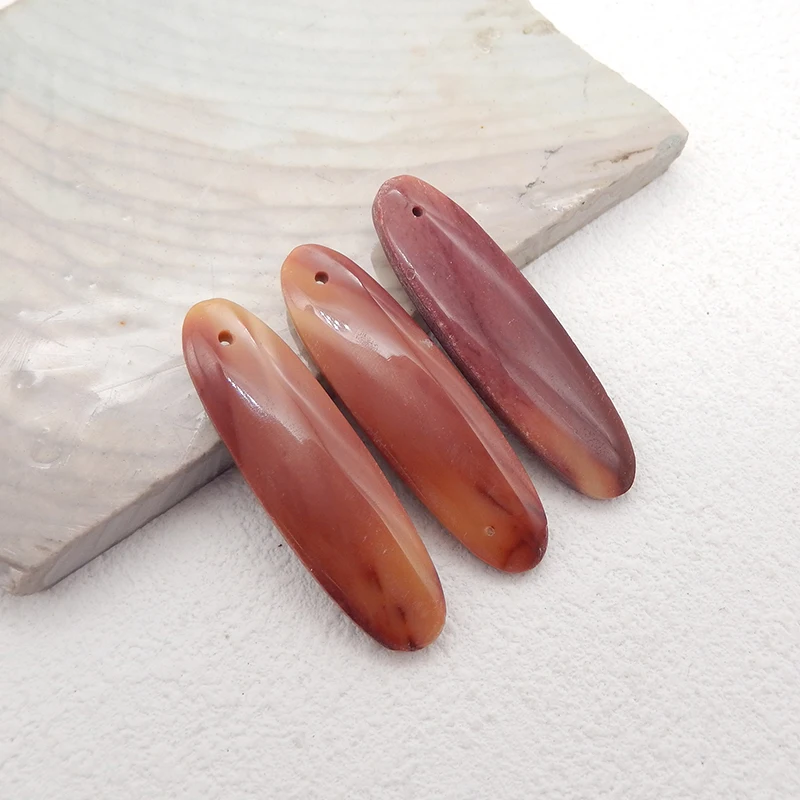 3Pcs Natural Stone Mookite Jasper Pendant Beads Fashion Jewelry Necklace Accessories 39x11x5mm 10.3g