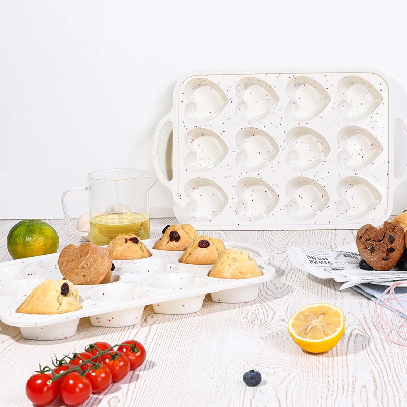 1Pcs Love Shape Silicone Muffin Pans For Baking With Metal Reinforced Frame, Love Shape 12 Cups Regular Size