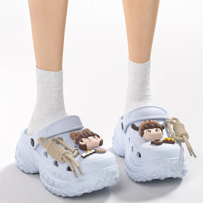 

Cute DIY Charms Indoor Street Slippers For Women Fashion Clogs Soft EVA Anti-slip Summer Shoes Girls Leisure Platform Sandals