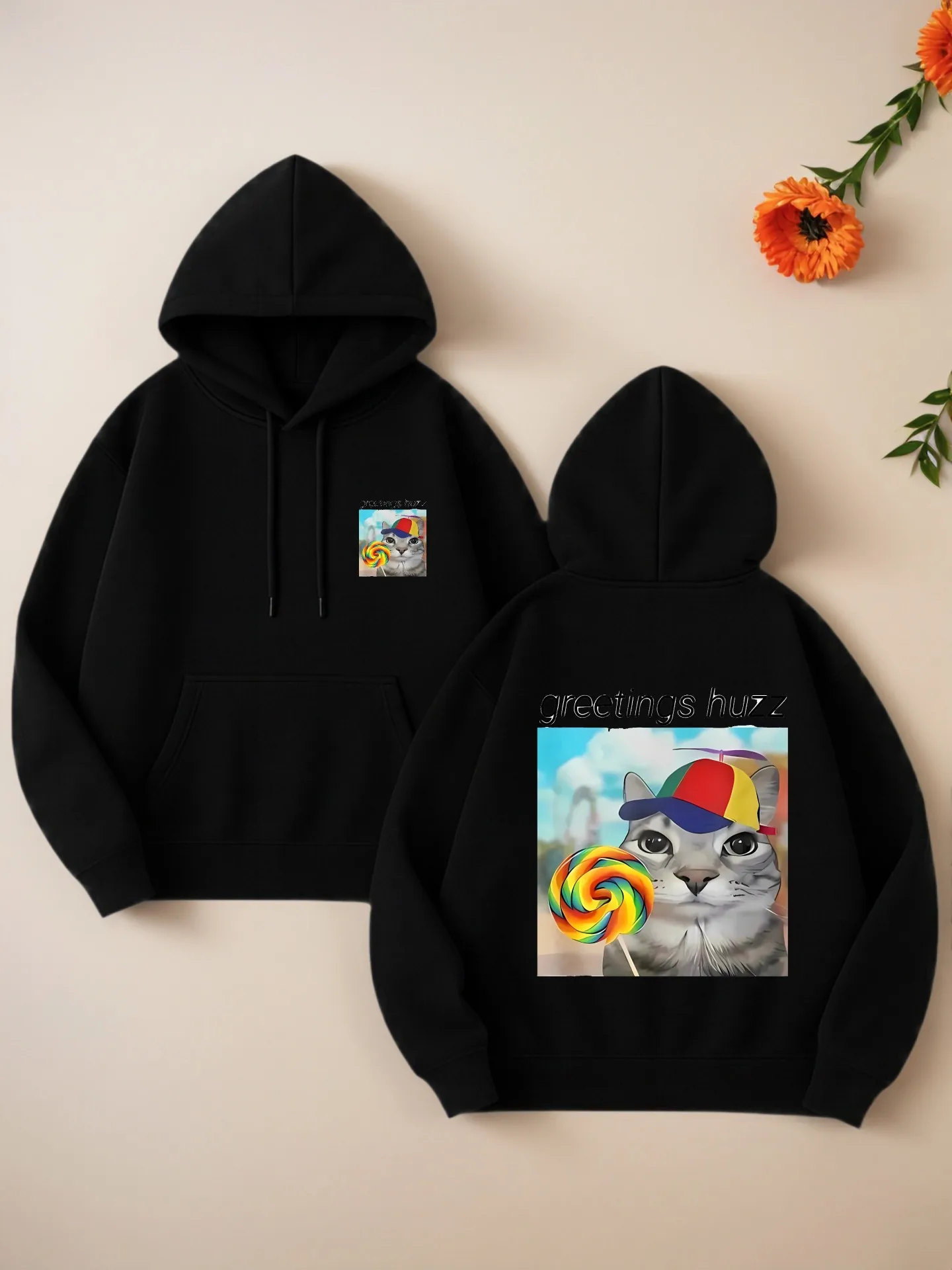 

Женская толстовка с рисунком, милый принт кота и леденец, повседневная эстетика, мягкая ткань, повседневная повседневная одежда, для молодых мужчин