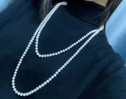 

Long 7-8MM white she shell pearl sweater chain Necklace Jewelry