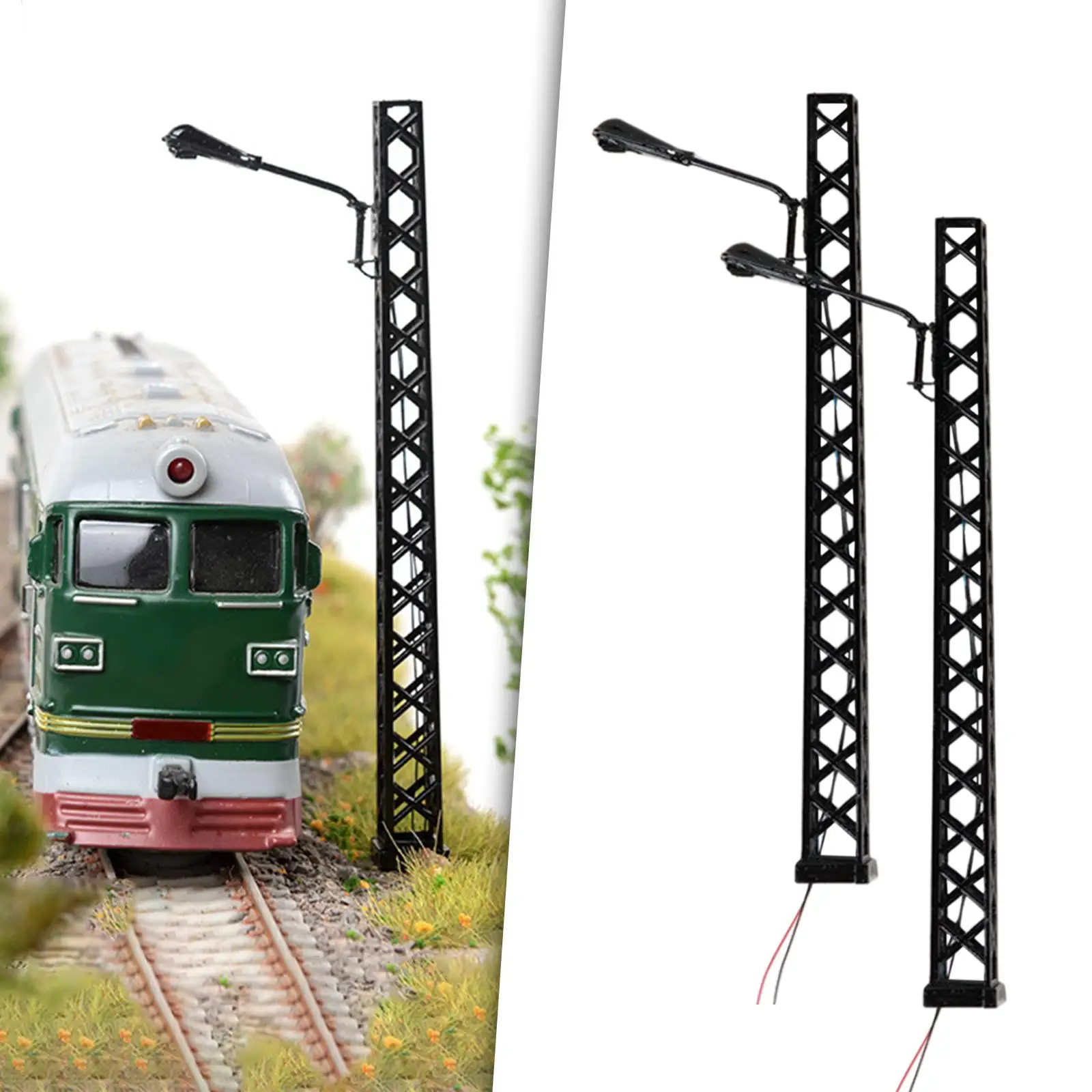 2 Stück 1:87 Gittermast Licht Dekor Mini Zubehör Gebäude Straßenlaterne Laternenpfahl Landschaft Tischmodell Eisenbahn LED