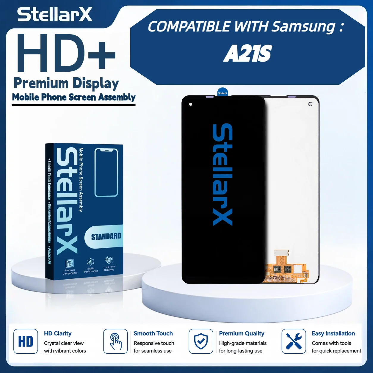 StellarX HD+ High Resolution Display Screen Replacement for Samsung A21S LCD Assembly Without Frame with free tools