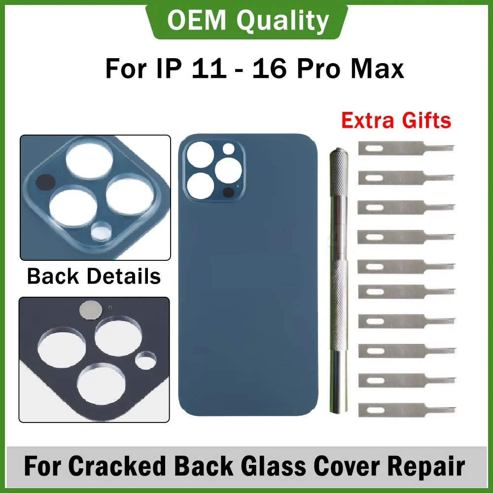 OEM 2 in1 Big Hole Back Glass Battery Cover Replacement for Cracked 16 15 Pro Max 14 Plus Cellphone Housing Rear Door Repair