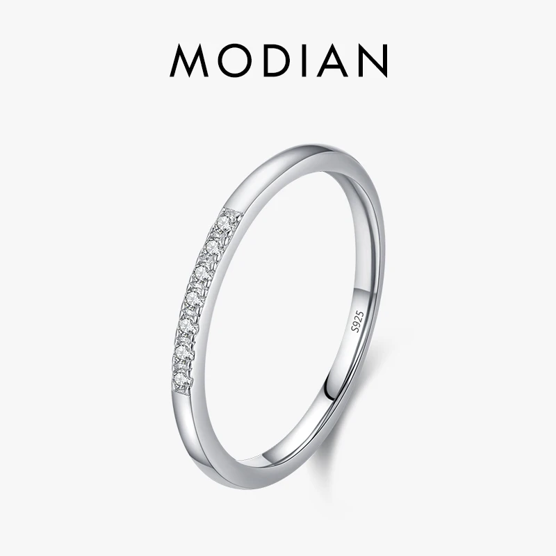 

Modian Minimalist 925 Sterling Silver Pave Setting Clear Zirconia Stackable Ring For Women Wedding Band Fine Jewelry Gift