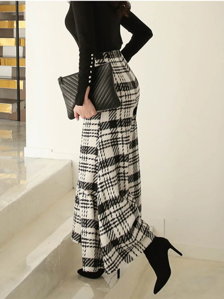 Slim Office Korean Plaid Pant High Waist Trousers Capris 2023 New Fashion Women Casual Wide Leg Pants Female Autumn Winter