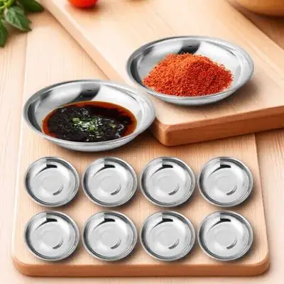 

Stainless Steel Saucer Set 10Pcs Round Sauce Dish for Condiments Soy Vinegar Mustard Dessert Plates Kitchen Dining Tools