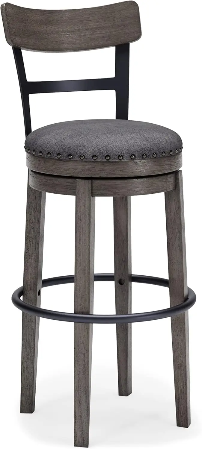 Design by Ashley Caitbrook 30" Farmhouse Bar Height Upholstered Swivel Barstool, Gray