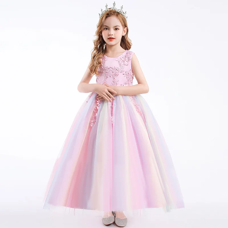 Chrismtmas Holiday Elegant Princess Wedding Flower Girls Dress Ball Gown Party Host Tulle Kids Girls Summer Girl Dress 3-15Y