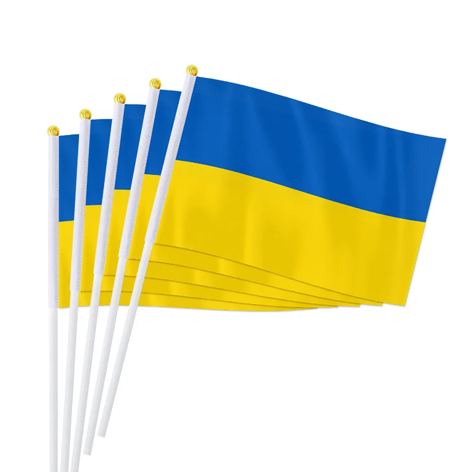 14*21cm Ukraine Hand Flag UA Ukrainian National Hand Held Waving Small Flag World European Countries Desk Decor Gifts