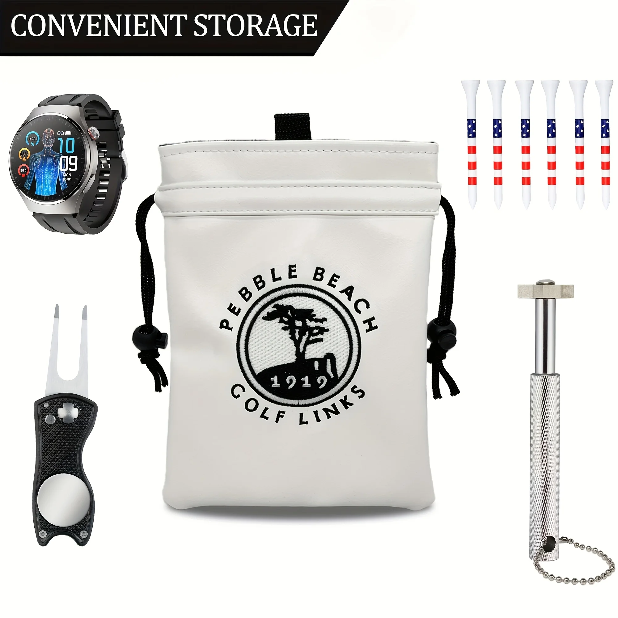 1919 Portable and Durable Artificial PU Golf Ball and T-shirt Bag with Drawstring - High End Accessories for Male and Female Gol