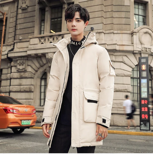 Winter lovers slim-fit casual tooling down jacket High quality thick warm medium long solid color hooded down jacket size 4XL