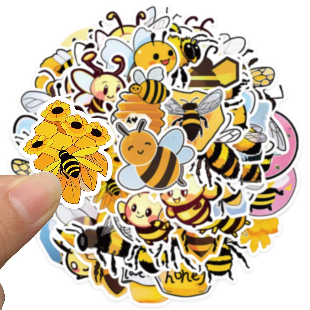 50pcs Cute Cartoon Honey Bee Vinyl Laptop Decals Insect Stickers For Luggage Phone Guitar Bicycle Car Waterproof Graffiti