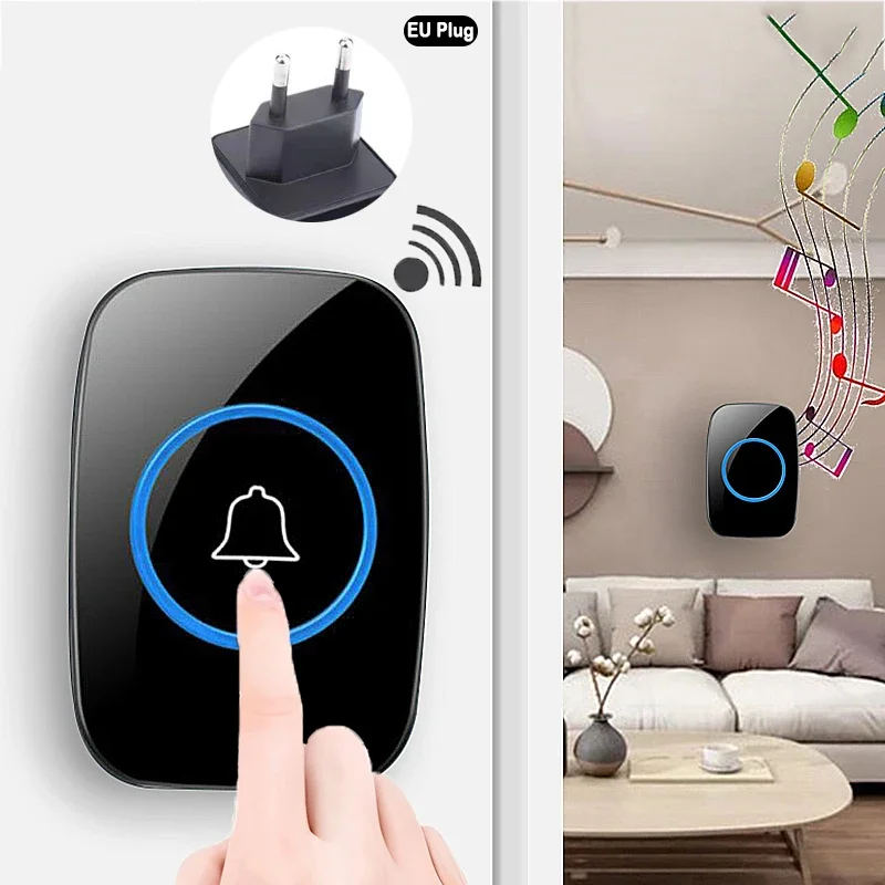 EU Plug Wireless Doorbell 300M Remote Control Waterproof 433 Frequency Through Wall Signal Alarm Ambulance Smart Doorbell​