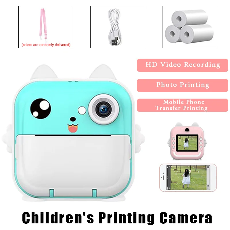 Children Kids 2400W Pixels Camera Instant Print Photo Label Inkless Thermal Printer Portable Mini Mobile App Wireless Printer