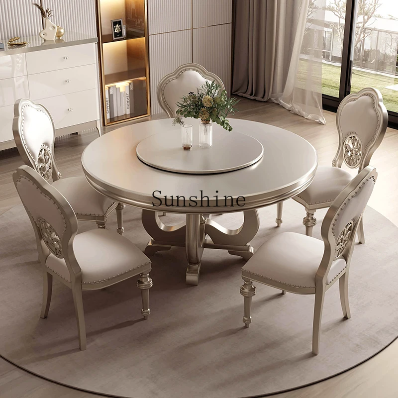 

American solid wood with turntable dining chair 4 people restaurant high-end light luxury combination
