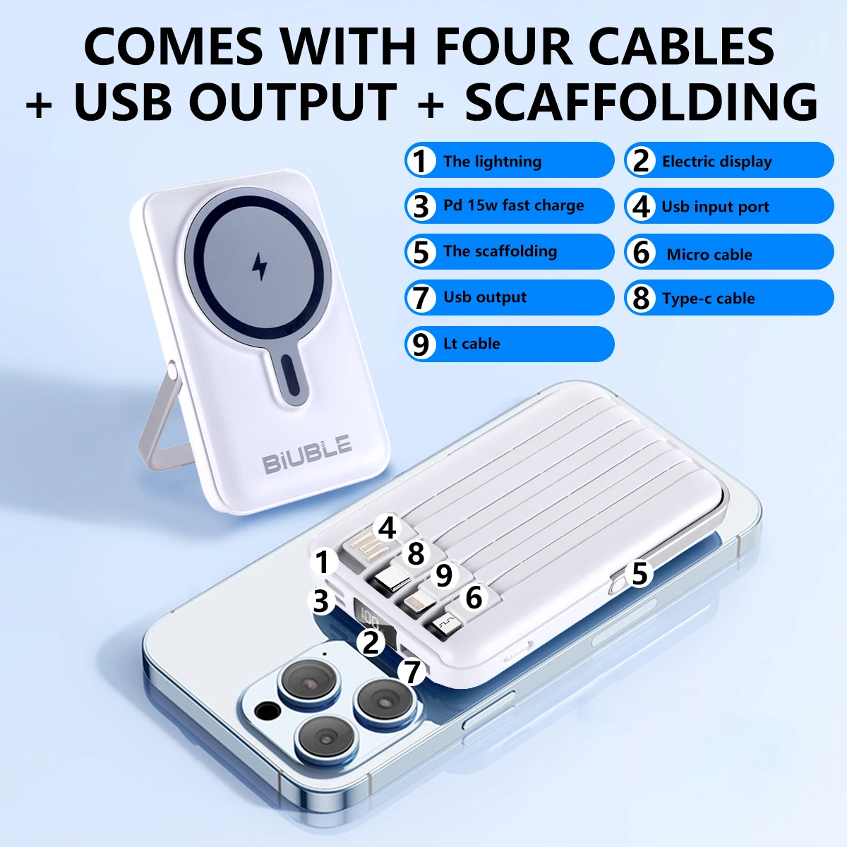 Kabellose magnetische Powerbank. Kabelloses Schnellladen bis zu 22,5 W mit digitaler LED-Leistungsanzeige