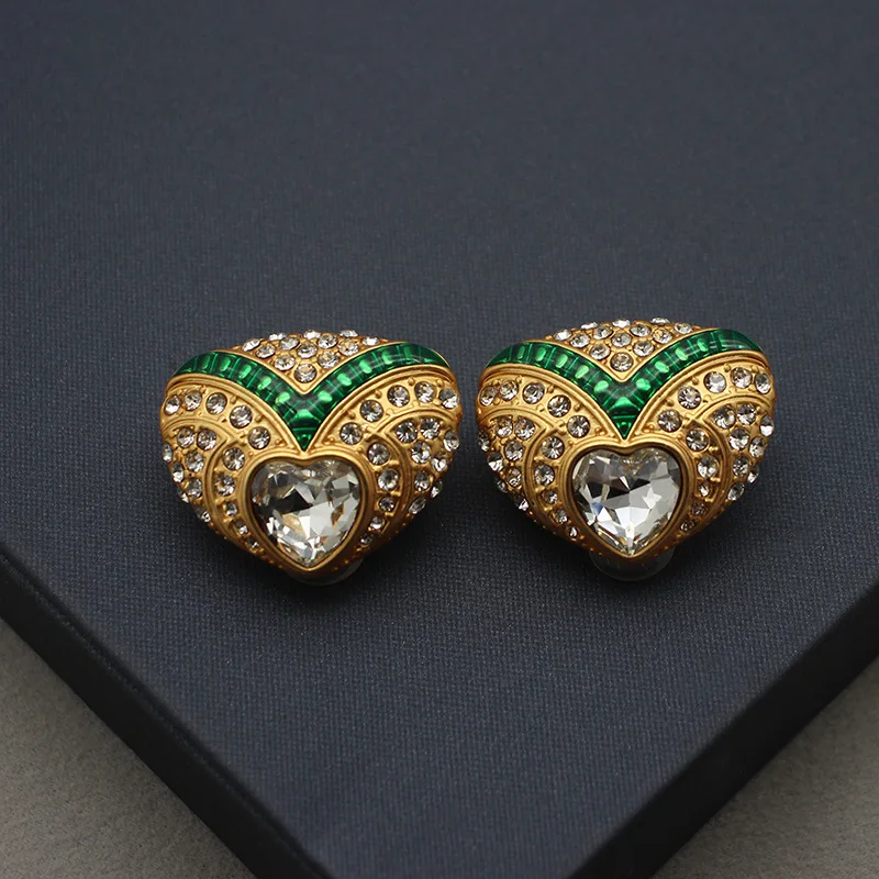 

New European and American Women Fashion Heart-shape Rhinestone Stone Inlaid Heavy Industry Earrings