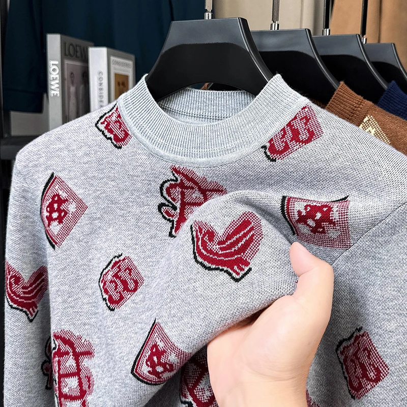 

Высокое качество дизайн свитер с круглым воротником для мужчин осень - зима новая мода индивидуальность граффити молодежный досуг трикотажный джемпер