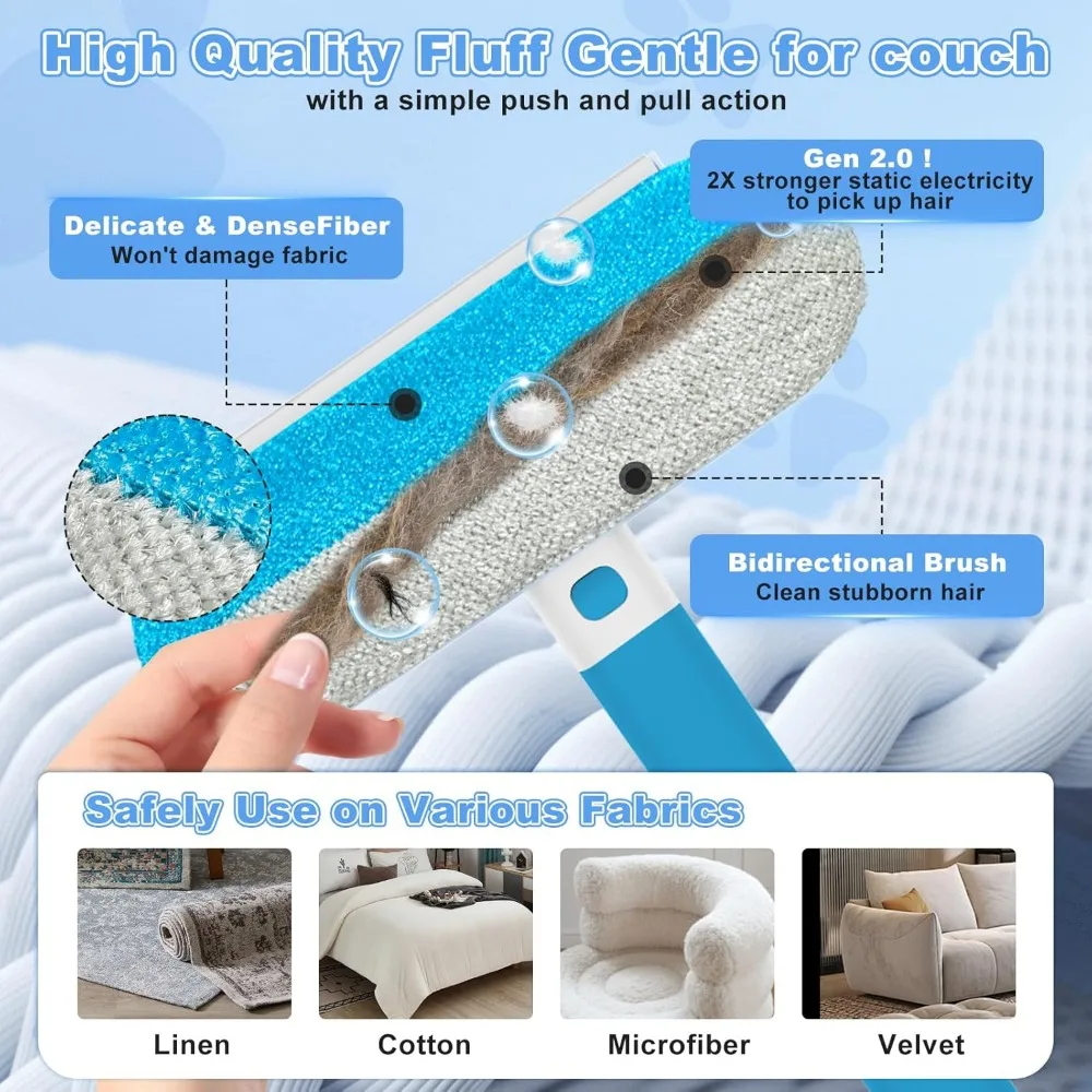 Multifunctional Pet Hair Remover Tool, 4 in 1-Reusable Washable Long Handle Dog&Cat Fur Hair Remover for Furniture,Carpet,Couch,