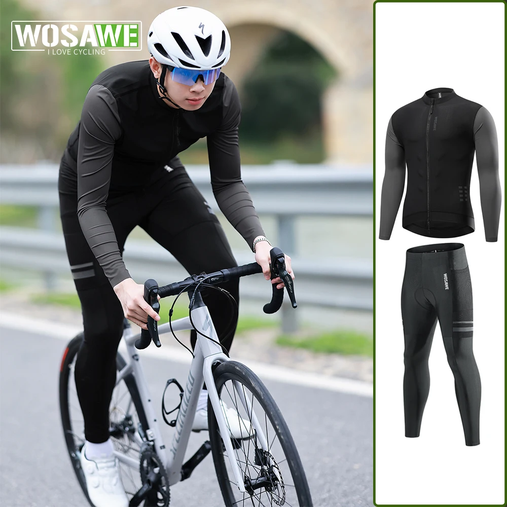 WOSAWE Cycling Clothes Men Jersey Pants Set Man Summer Reflective Cycling Clothing Mtb Male Non-slip Bike Jersry YKK Zipper