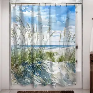 

Акварельная занавеска для душа Dune Grasses - прибрежный художественный декор для ванной комнаты и подарок для нее