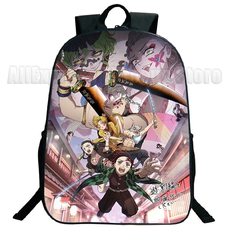 Sac à dos Anime Demon Slayer 16 pouces, cartables Kimetsu No Yaiba pour garçons et filles, sac à dos Kimono Nezuko pour enfants