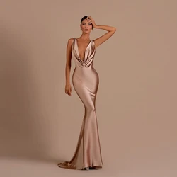 Smooth Satin Surface Lady Evening Dresses 2025 Sexy Backless Wrap Buttocks Customized Prom Gown Formal Women Vestidos De Noche