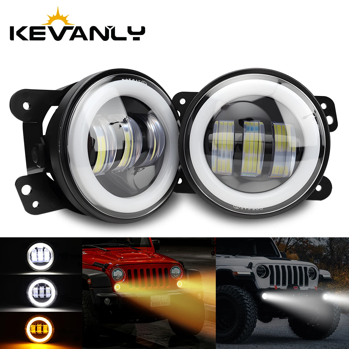 

1 пара 4-дюймовых светодиодных противотуманных фар 12-24В с белым галогенным кольцом DRL Angel Eyes для Jeep Wrangler, внедорожников, квадроциклов, UTV