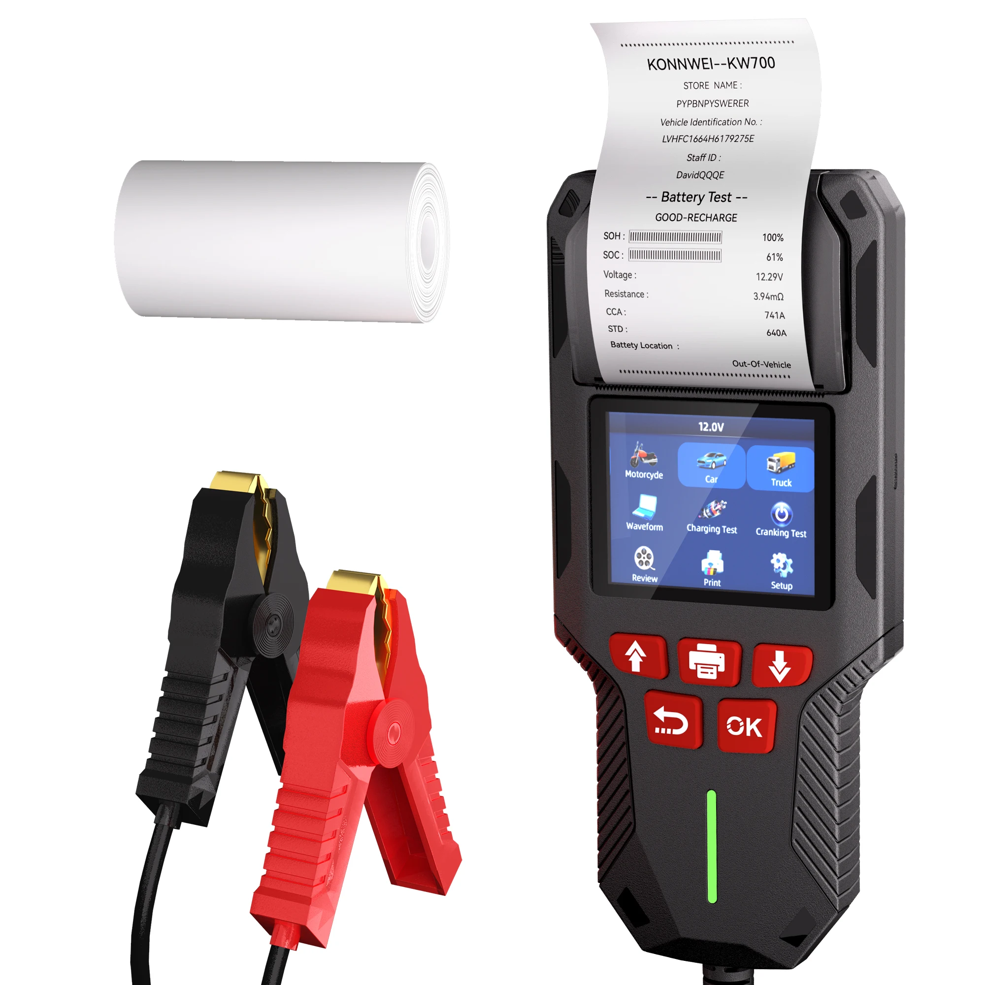

Wholesale Konwei KW700 12V/24V Battery Tester With Printer 10-2000CCA 5-220AH For Auto Dealers & Workshops