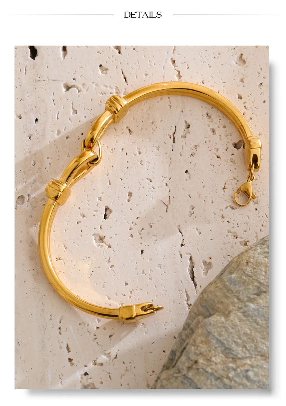 Yhpup Markantes Edelstahl-Armband mit Metallstruktur und Knoten, wasserdicht, 18 Karat golden, PVD-beschichtet, hochwertiger Schmuck, Geschenk – Detail 7