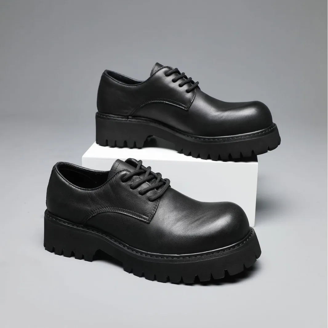 

Men Korea Leather Platform Oxfords Slip On Thick Tottom For Male Derby Shoes Casual Loafers Mens Square Toe Formal Dress Shoes