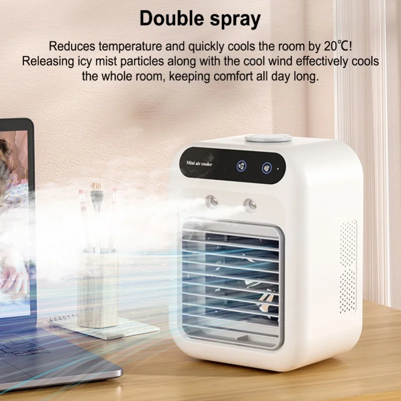 USB Portable Air Conditioner Fan Air Cooler Spraying Humidification Desktop Cooling Fan For Camping Home Car Office Room