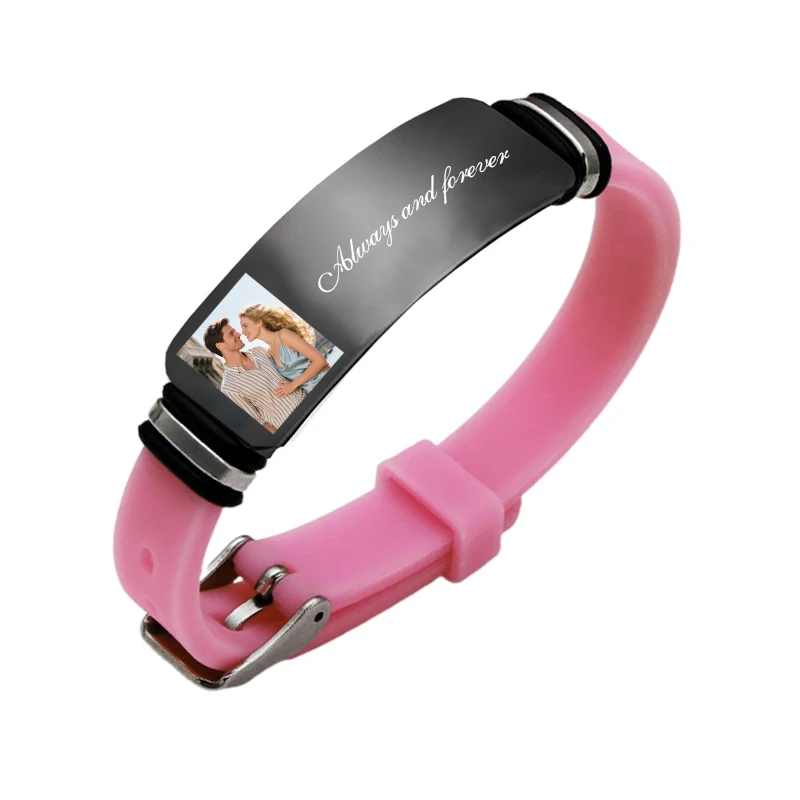 Customized Photo Text Bracelet, Personalized Silicone Wristband