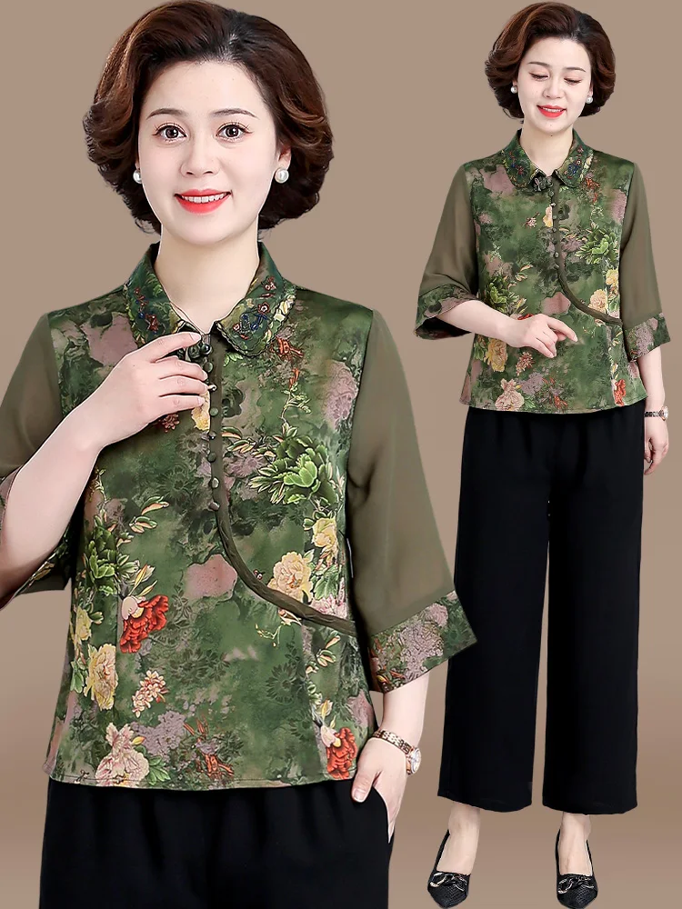 

Spring Faion Mommy Clothing 2025 New Sle Seven-Sve Top Middle-Aged And ly Women's Wear Casual Chic Chiffon